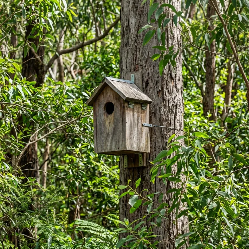 Animal nesting box installed as a humane alternative to a Monbulk roof cavity