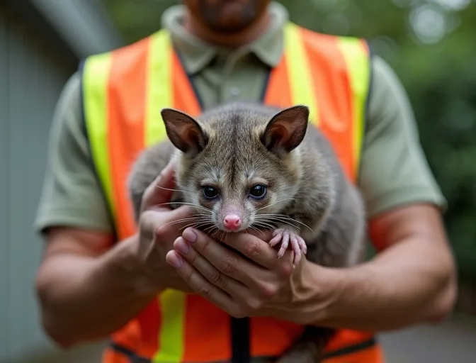 Animal handler safely recovering a deceased possum in Monbulk